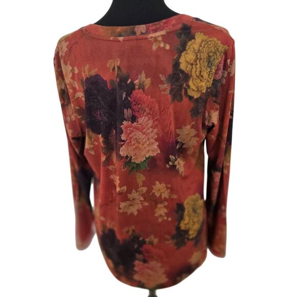 Johnny Was Womens Embers Floral Favorite Long Sleeve Vneck Swing Tee Rust Medium - Picture 4 of 9